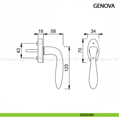Maniglia per finestra martellina DK Genova Hoppe disegno