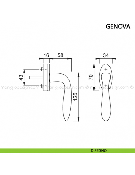 Maniglia per finestra martellina DK Genova Hoppe disegno