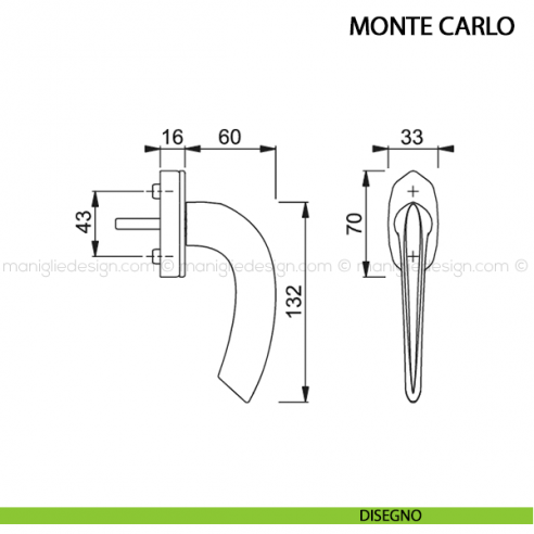 Maniglia per finestra martellina DK Monte Carlo Hoppe disegno