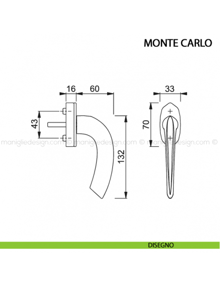 Maniglia per finestra martellina DK Monte Carlo Hoppe disegno