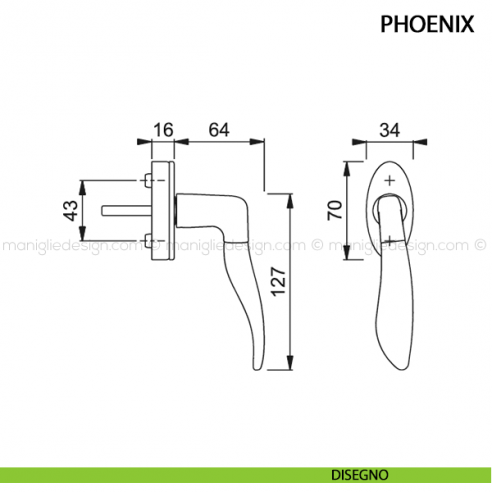 Maniglia per finestra martellina DK Phoenix Hoppe disegno