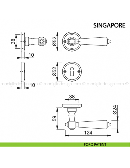 Maniglia per porta Singapore Hoppe foro patent