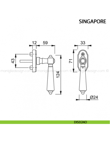 Maniglia per finestra martellina DK Antiqua Hoppe disegno