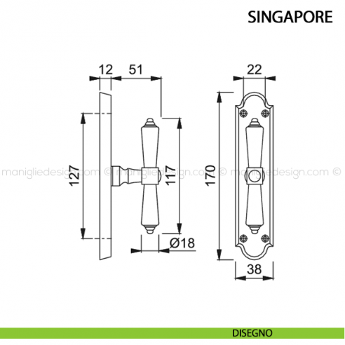 Maniglia per finestra cremonese Singapore Hoppe disegno