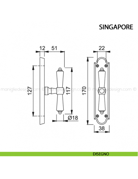 Maniglia per finestra cremonese Singapore Hoppe disegno