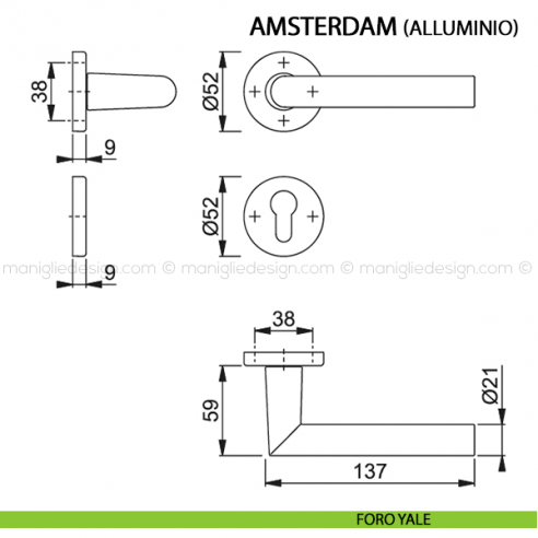Maniglia per porta Amsterdam Hoppe in alluminio foro yale