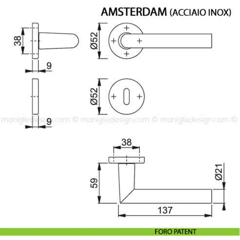 Maniglia per porta Amsterdam Hoppe in acciaio inox foro patent