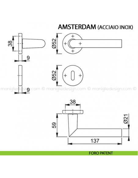 Maniglia per porta Amsterdam Hoppe in acciaio inox foro patent