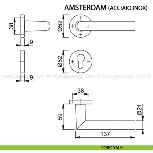 Maniglia per porta Amsterdam Hoppe in acciaio inox foro yale