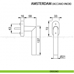 Maniglia per finestra martellina DK Amsterdam Hoppe in acciaio inox 2