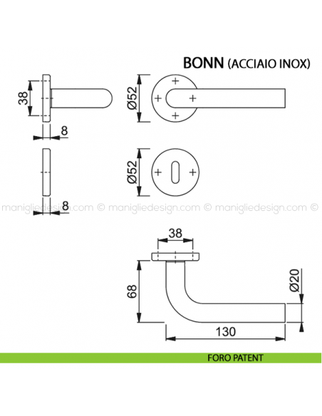 Maniglia per porta Bonn Hoppe in acciaio inox foro patent