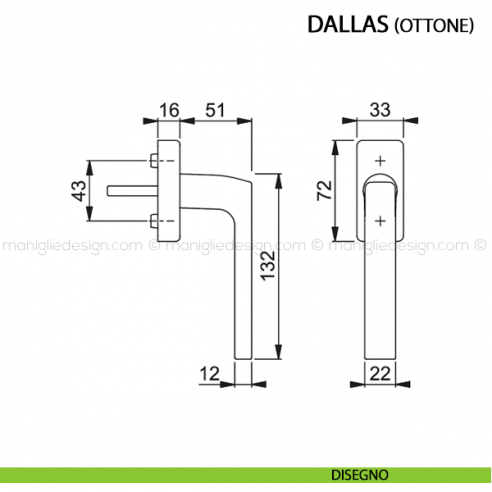 Maniglia per finestra martellina DK Dallas Hoppe disegno