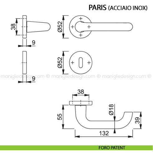 Maniglia per porta Paris Hoppe in acciaio inox foro patent