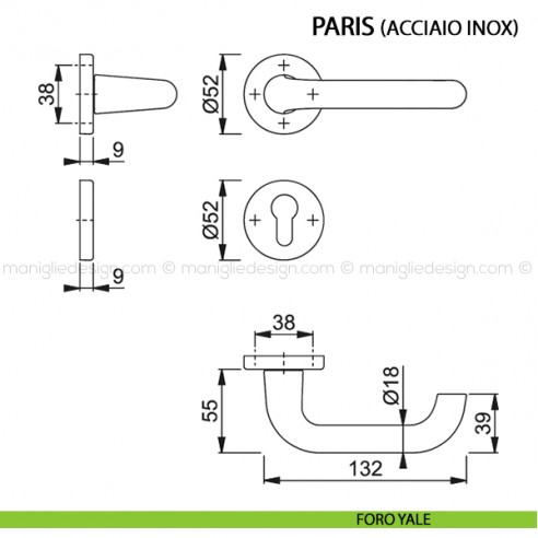 Maniglia per porta Paris Hoppe in acciaio inox foro yale