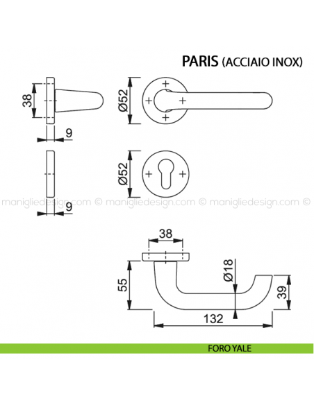 Maniglia per porta Paris Hoppe in acciaio inox foro yale