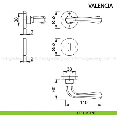 Maniglia per porta Valencia Hoppe foro patent