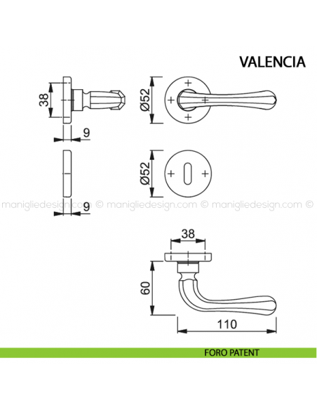 Maniglia per porta Valencia Hoppe foro patent