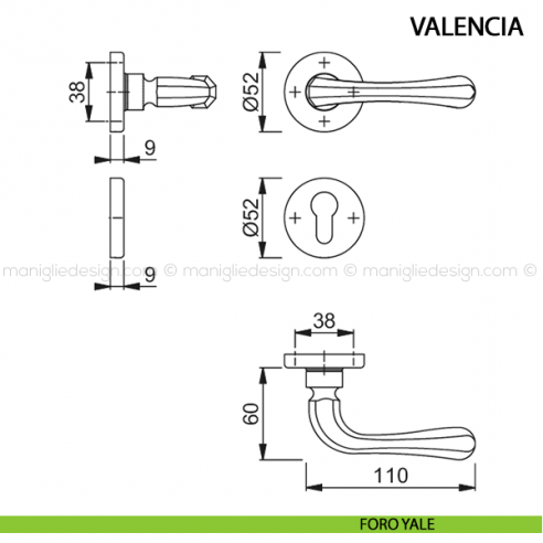 Maniglia per porta Valencia Hoppe foro yale
