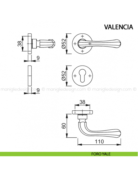 Maniglia per porta Valencia Hoppe foro yale