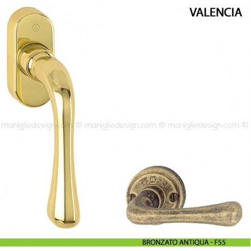 Maniglia per finestra martellina DK Valencia Hoppe bronzato antiqua - F55
