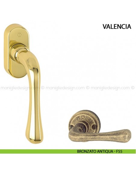 Maniglia per finestra martellina DK Valencia Hoppe bronzato antiqua - F55