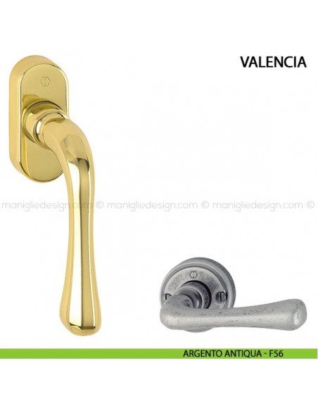 Maniglia per finestra martellina DK Valencia Hoppe argento antiqua - F56