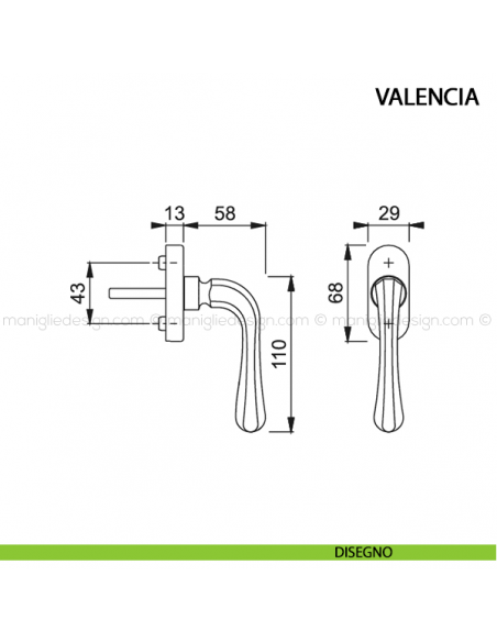 Maniglia per finestra martellina DK Valencia Hoppe disegno