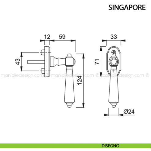 Maniglia per finestra martellina DK Singapore Hoppe disegno