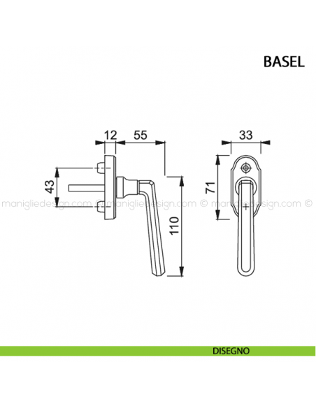 Maniglia per finestra martellina DK Basel Hoppe disegno