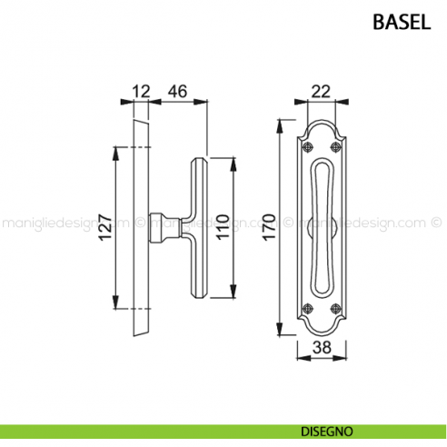 Maniglia per finestra cremonese Basel Hoppe disegno