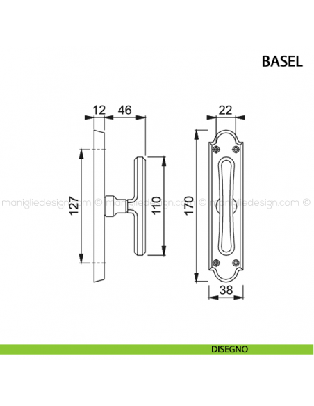 Maniglia per finestra cremonese Basel Hoppe disegno
