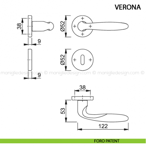 Maniglia per porta Verona Hoppe in acciaio inox foro patent