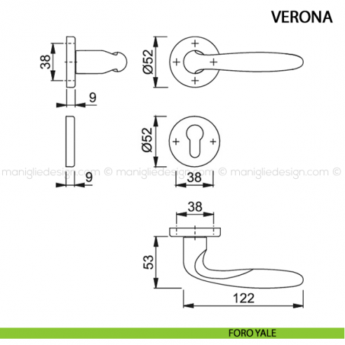 Maniglia per porta Verona Hoppe in acciaio inox foro yale