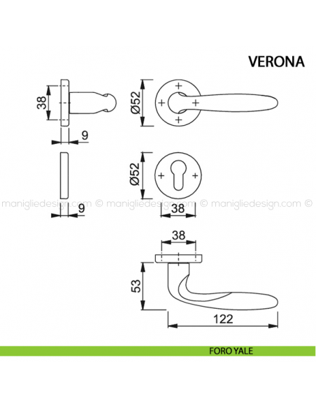 Maniglia per porta Verona Hoppe in acciaio inox foro yale