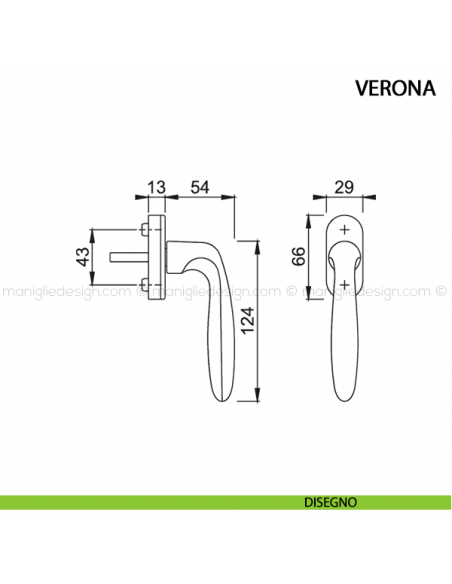Maniglia per finestra martellina DK Verona Hoppe in acciaio inox disegno