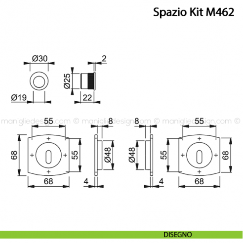 Kit per porta scorrevole con foro chiave Hoppe M462 Spazio Kit 4 disegno
