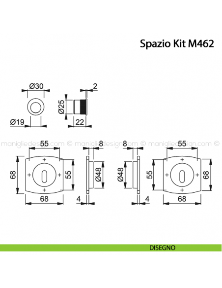 Kit per porta scorrevole con foro chiave Hoppe M462 Spazio Kit 4 disegno