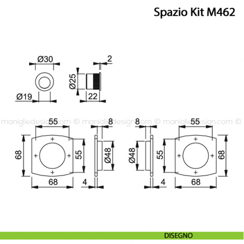 Kit per porta scorrevole senza foro chiave Hoppe M462 Spazio Kit 5 disegno