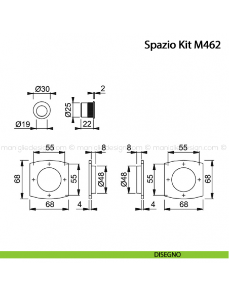 Kit per porta scorrevole senza foro chiave Hoppe M462 Spazio Kit 5 disegno