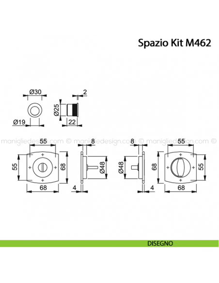 Kit per porta scorrevole nottolino e anello Hoppe M462 Spazio Kit 7 disegno