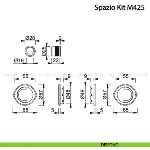 Kit per porta scorrevole con anello Hoppe M425 Spazio Kit 5 disegno