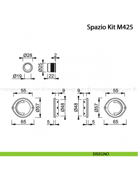 Kit per porta scorrevole con anello Hoppe M425 Spazio Kit 5 disegno