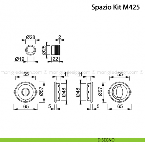 Kit per porta scorrevole nottolino e anello Hoppe M425 Spazio Kit 7 disegno
