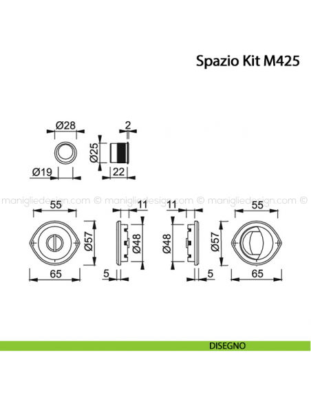 Kit per porta scorrevole nottolino e anello Hoppe M425 Spazio Kit 7 disegno