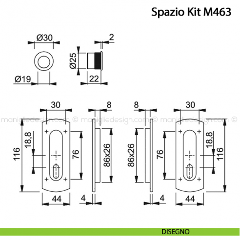 Kit per porta scorrevole con foro chiave Hoppe M463 Spazio Kit 4 disegno