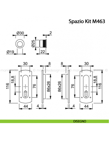 Kit per porta scorrevole con foro chiave Hoppe M463 Spazio Kit 4 disegno