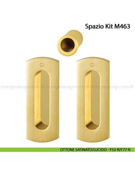 Kit per porta scorrevole senza foro chiave Hoppe M463 Spazio Kit 5 ottone lucido/satinato - F52-R/F77-R