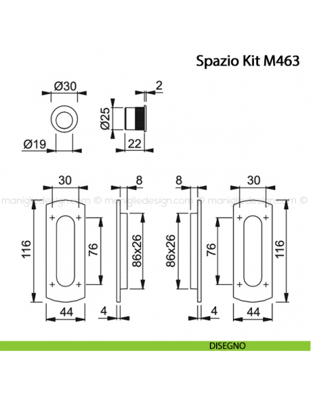 Kit per porta scorrevole senza foro chiave Hoppe M463 Spazio Kit 5 disegno