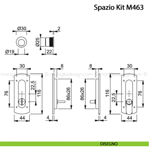 Kit per porta scorrevole nottolino e anello Hoppe M463 Spazio Kit 7 disegno