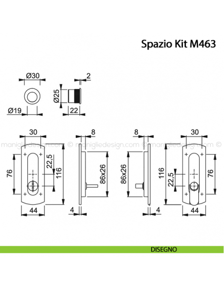 Kit per porta scorrevole nottolino e anello Hoppe M463 Spazio Kit 7 disegno